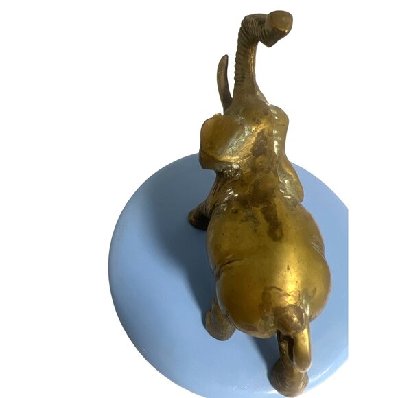 Vintage MCM Solid Brass Elephant Figurine Sculpture Trunk up Home Decor 17.4 oz - Picture 3 of 11